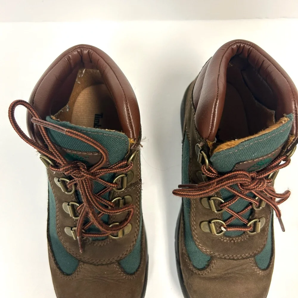 Timberland Youth Field Boot Sz 1 Brown Green Outdoor Waterproof Hiking Shoes